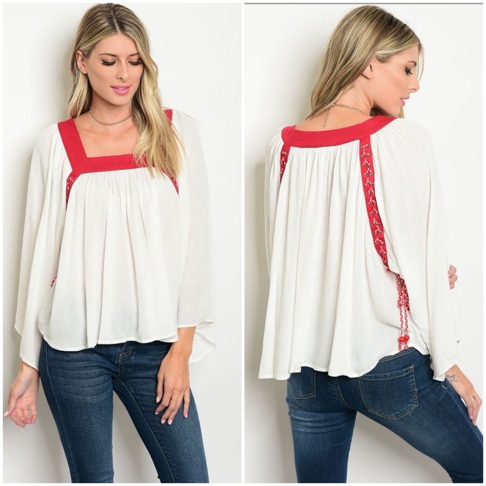 5 for $10 Ivory Burgundy Top